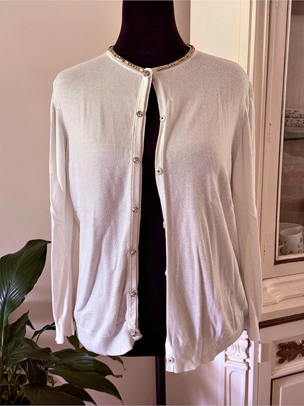 Jones New York Embellished Cardigan in White Size Large Like New